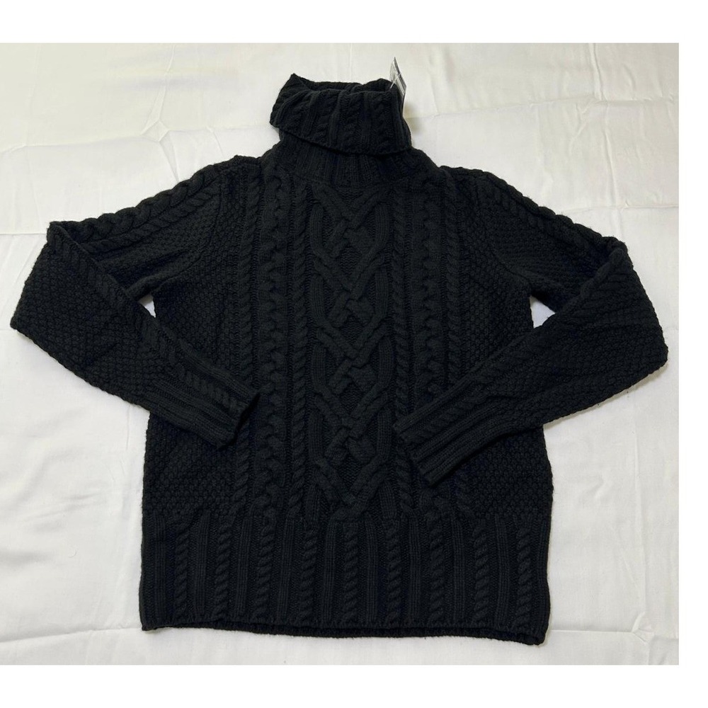 Lauren Ralph Lauren Womens Black Cable Knit Turtleneck Wool Blend Sweater Sz S